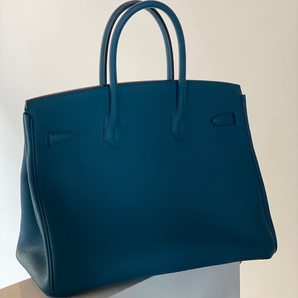 Birkin Colvert/Blue Togo 35 Blue Leather Tote - Picture 3 of 7